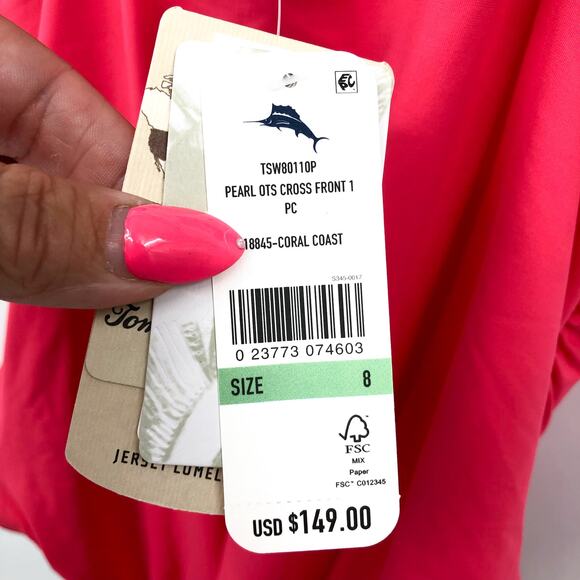 TOMMY BAHAMA Women's Pearl Cross Front One-Piece Swimsuit Size 8 Pink OTS NWT - Picture 7 of 9